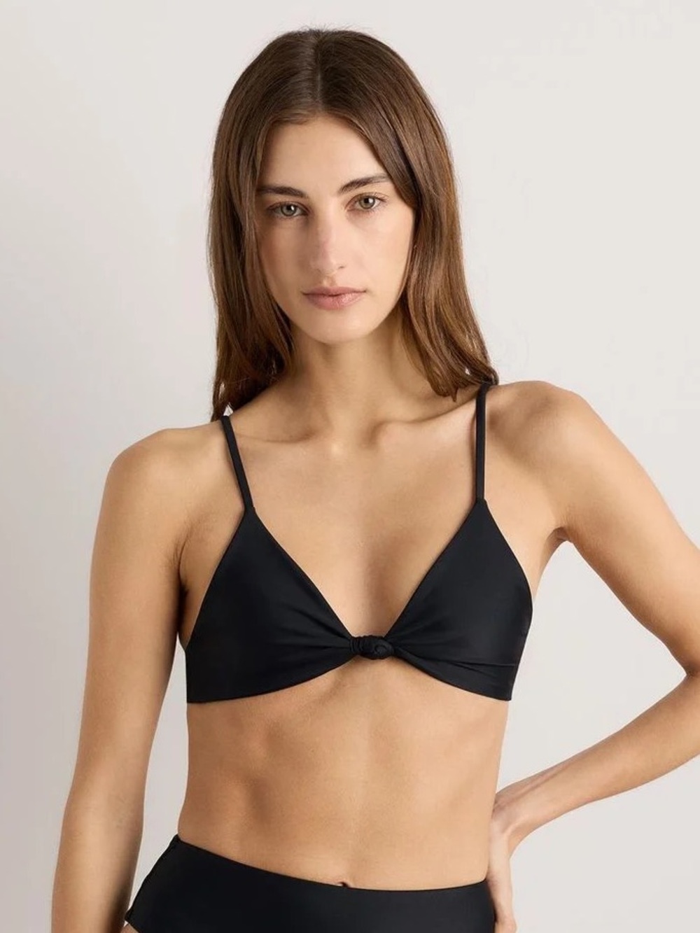 NWT QUINCE Italian Knotted Triangle Bikini Medium Black 9409
